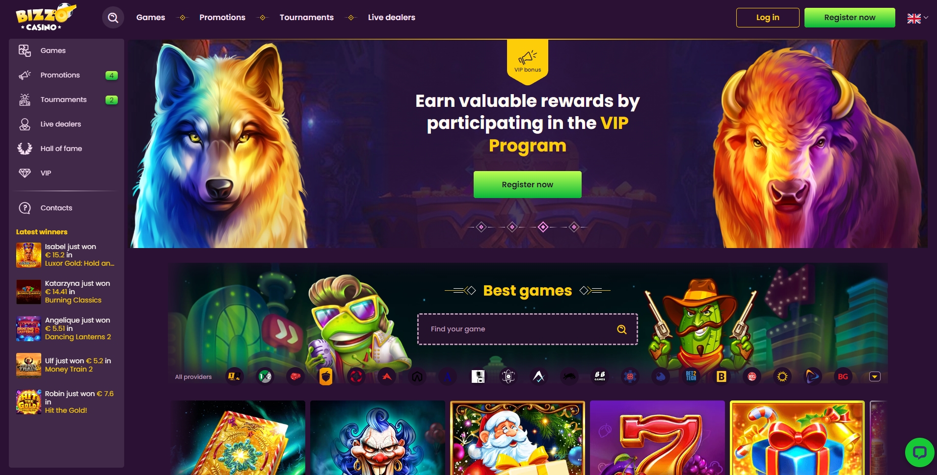 layout e navegação do bizzo casino