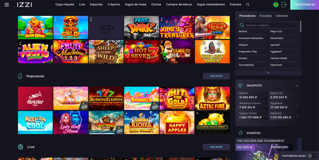 navegação e layout izzi casino